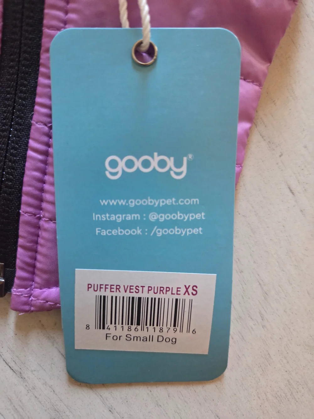 Gooby Puffer Vest Dog Jacket - Purple, X-Small